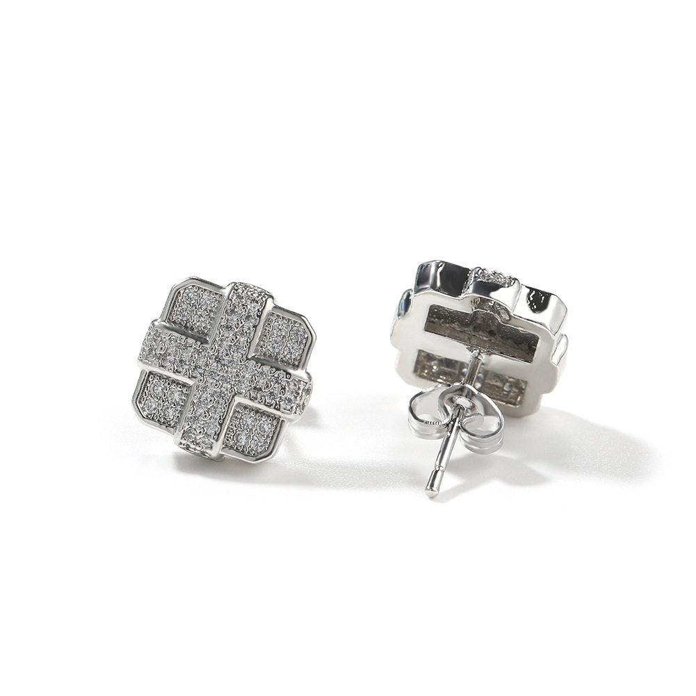 Designer Jewelry Unique hiphop style square earrings creative niche design with eight stars and eight swords studded with diamonds Luxury brand access