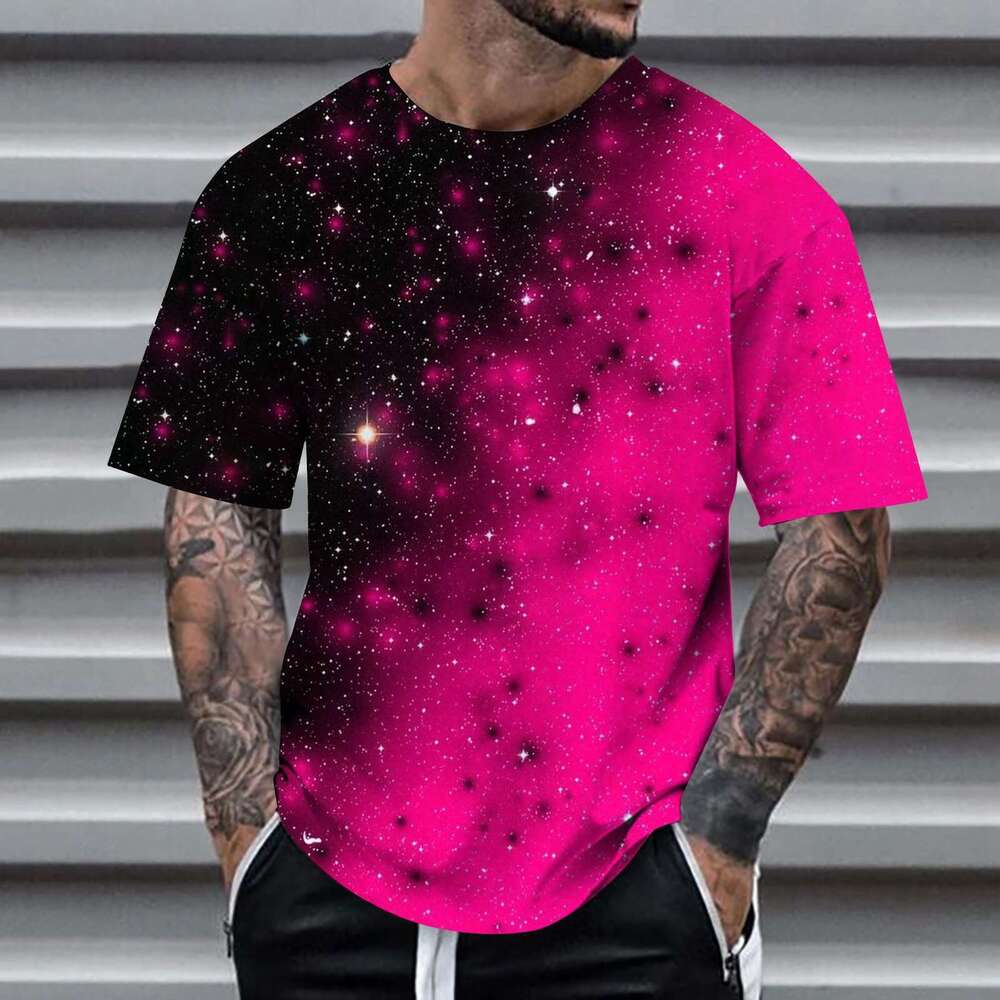 Designer 2026 , Wish, New Men's Casual Printed Rainbow Color Patchwork Luxury T-shirt Short Sleeve Street Fashion Clothing Free Shipping