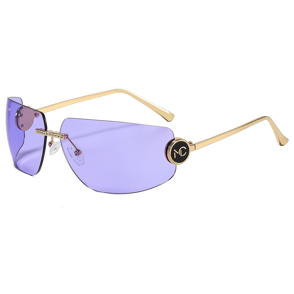 New Fashion Rimless Metal Designer Sunglasses High-end Windproof Y2K Tech Style Eyewear Hot Girl Trendy Outdoor Street Shooting UV Protection Sun Shad