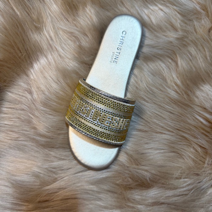Champagne Gold Rhinestone Embroidered Slides Free shipping 2026 Luxury Daily Essential Size Friendly Summer Beach hot