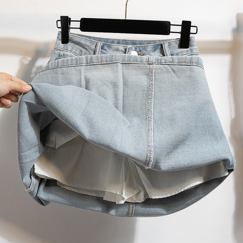Summer Plus Size Pure Cotton Retro Designer Skirt Fat MM High Waist A Line Pleated Mini Skirt Anti Exposure Denim Half Skirt Elegant Temperament Slim 