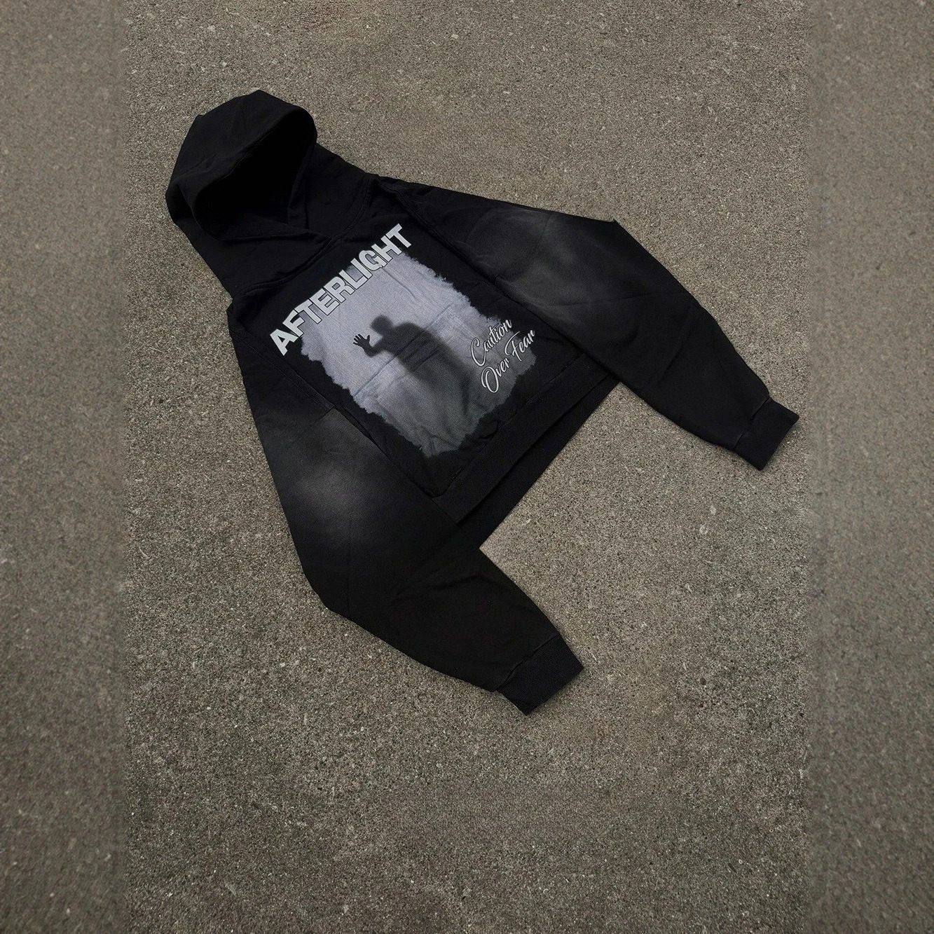 Ins-Style Men's Black Acetate Pullover Hoodie, Long-Sleeved Vintage Graphic Sweatshirt - Afterlight Silhouette Print - view 3