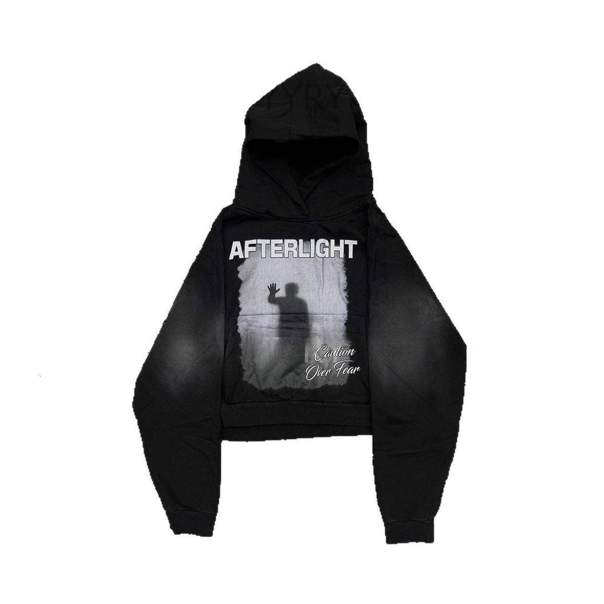 Ins-Style Men's Black Acetate Pullover Hoodie, Long-Sleeved Vintage Graphic Sweatshirt - Afterlight Silhouette Print - view 6