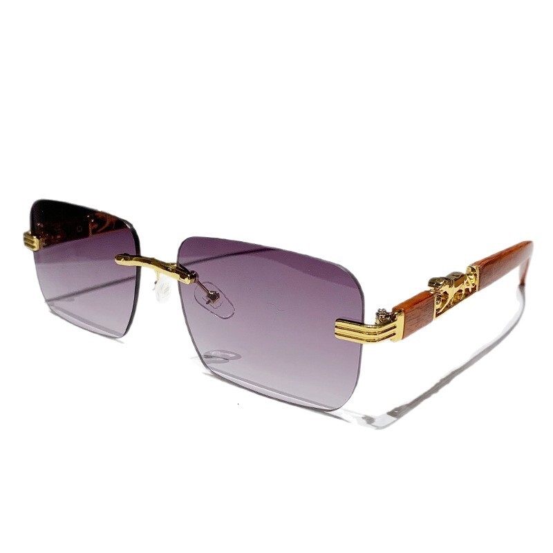 Wood Grain Leopard Head Designer Sunglasses Luxurious Women's Square Frameless Cut Frame Sunglasses Trendy Men's Outdoor Sports Cycling Glas