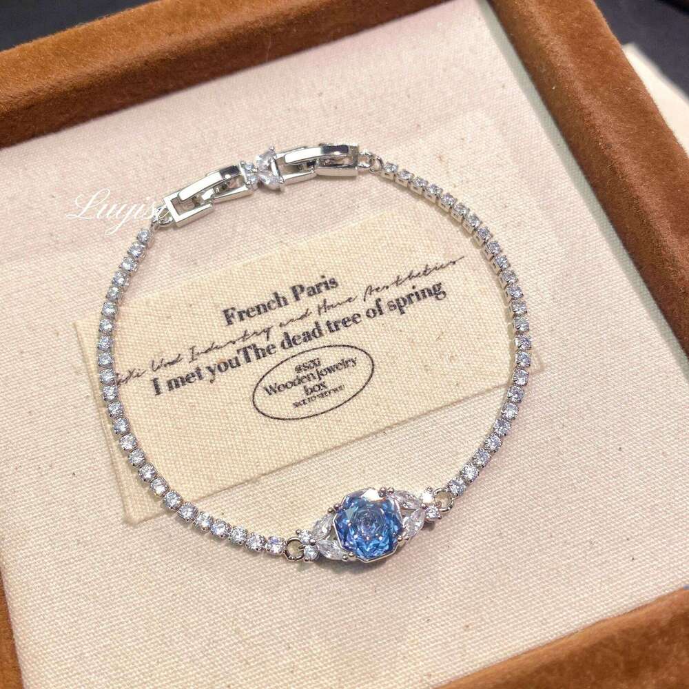 Octagonal Millennium Cut Sea Blue Sparkling Butterfly Fashion Light Luxury Rose Flower Full Inlaid with Diamonds Bracelet Jewelry - view 5