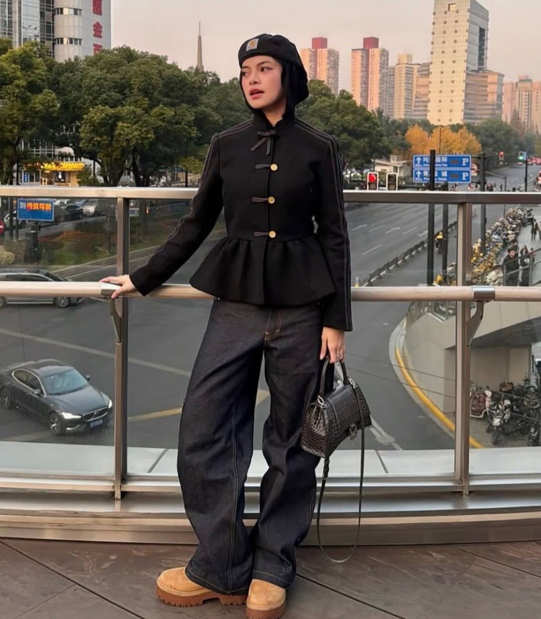 2026 new Autumn/Winter New Chinese Style Button - decorated Three - stripe Set Retro Stand - collar Waist - cinching Ruffled Jacket Top