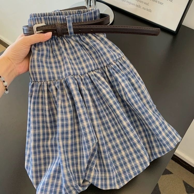 New Blue Plaid Bud Designer Skirt Petite Figure Slim Hide Meat A Line Mini Skirt Elegant Temperament High Waist Casual Daily Streetwear Trendy Versati