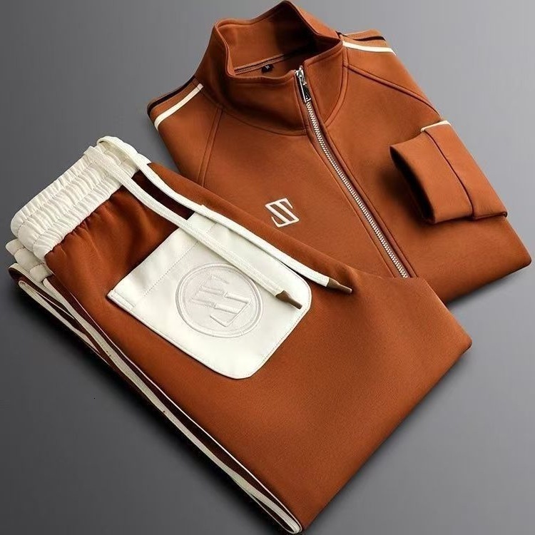 Designer Luxury Plus Size Men's Autumn Street Must-have New Fashion Stand Up Collar Casual Sports Comfortable Long Sleeved+loose Straight Leg Pan