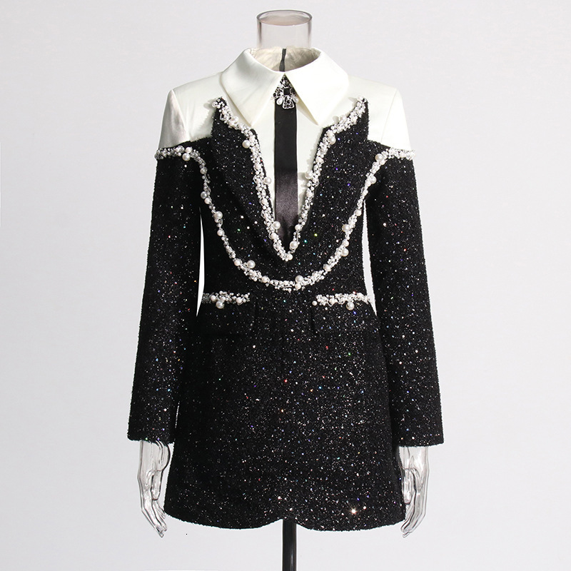 Summer New Korean Style Elegant Tweed Designer Dress Fashion Socialite Spliced Beaded Diamond Inlaid Short Dress Women High End Temperament Slim Fit C
