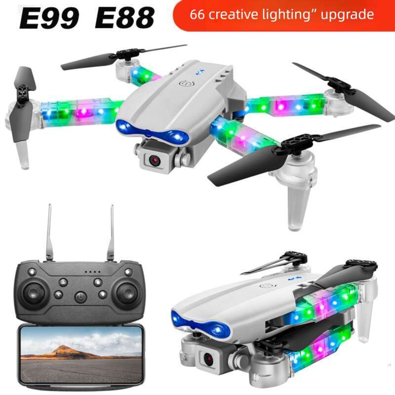 E99 E88D Foldable Drone 4K HD Aerial Photography Quadcopter LED Light Air Pressure Altitude Hold RC Aircraft Kids Mini Drone Toy for Beginners CKS