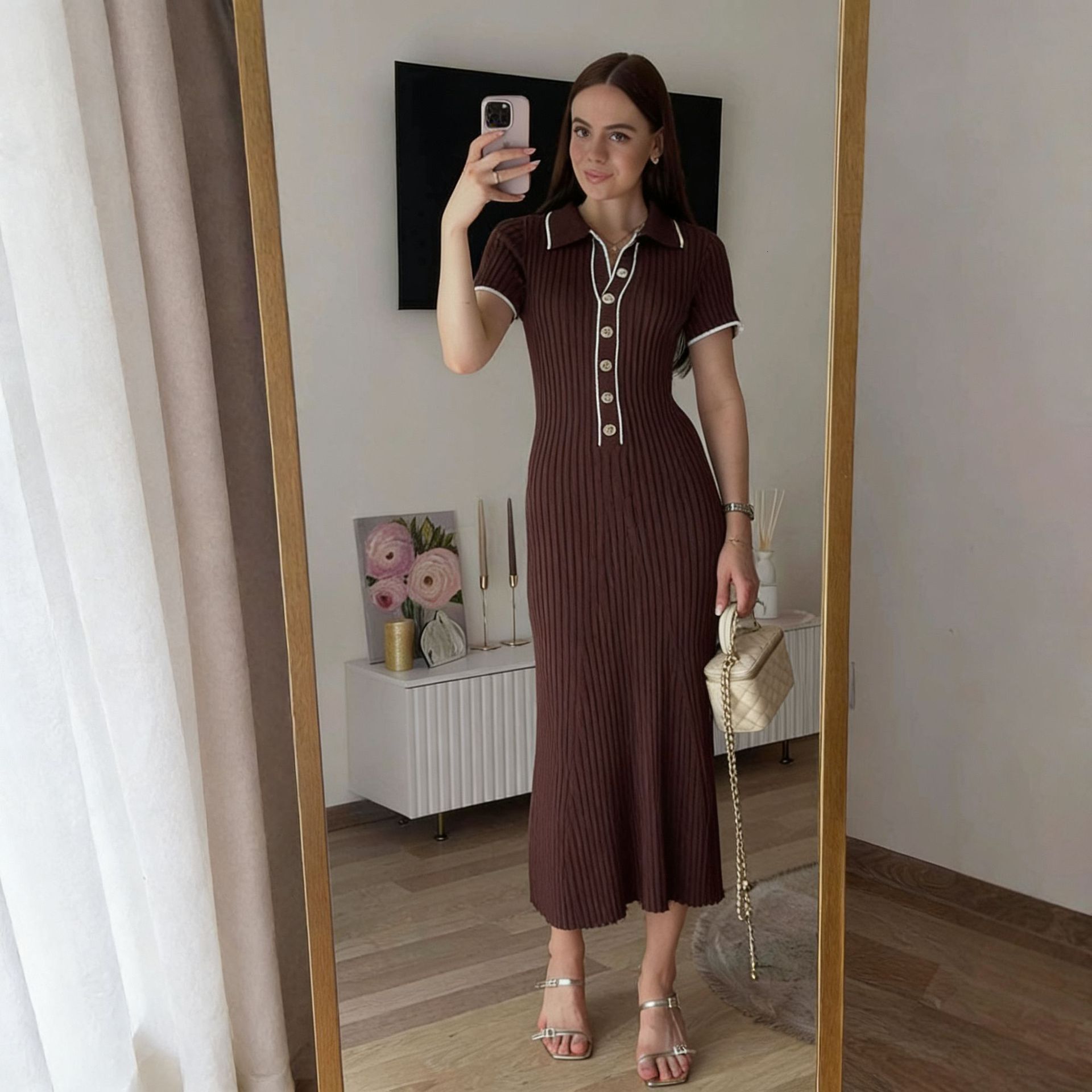 New Lapel Slim Fit Temperament Splicing Color Block Wrap Hip Short Sleeve Long Single-breasted Designer Dress Elegant Fashion Casual Daily Party Stree