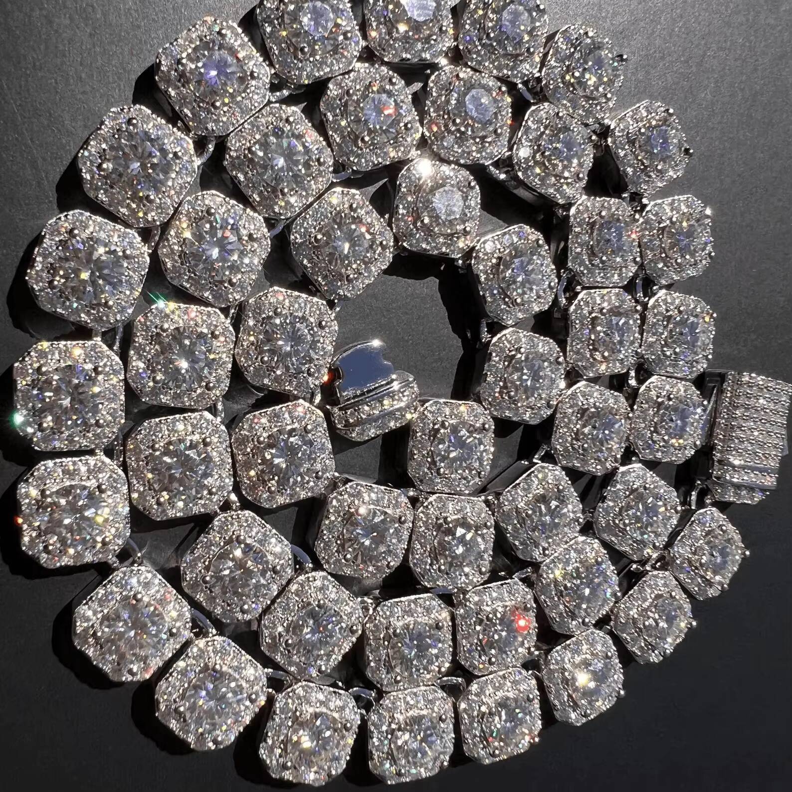 Street Luxury 10mm VVS Iced Hip Hop Cluster Necklace 925 Sterling Silver Dazzling Moissanite Tennis Chain - view 4
