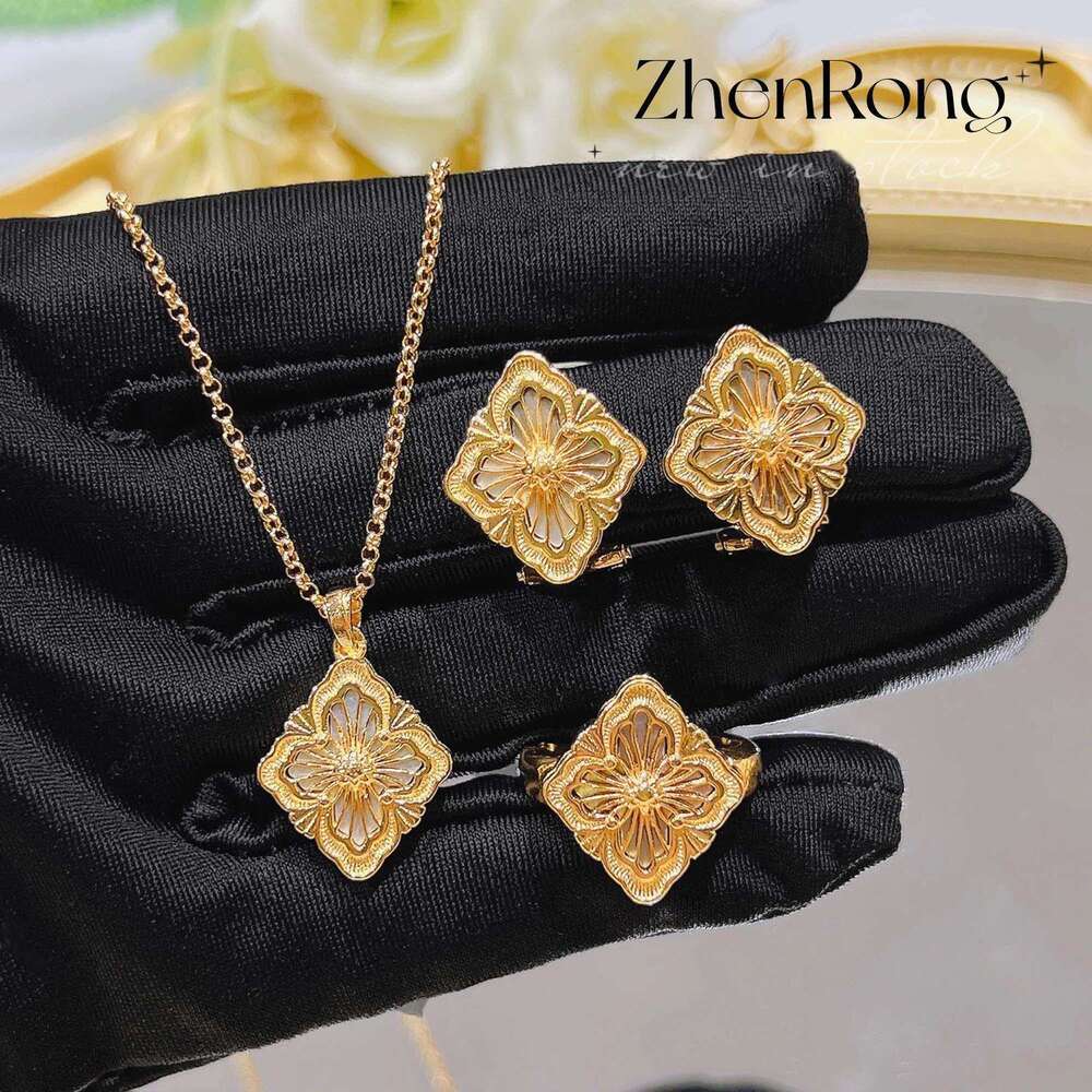 Italian Brushed Craft Retro Palace Style White Mother-of-Pearl Set Four-Leaf Clover Bracelet Red Agate Necklace Ring Earrings - view 4