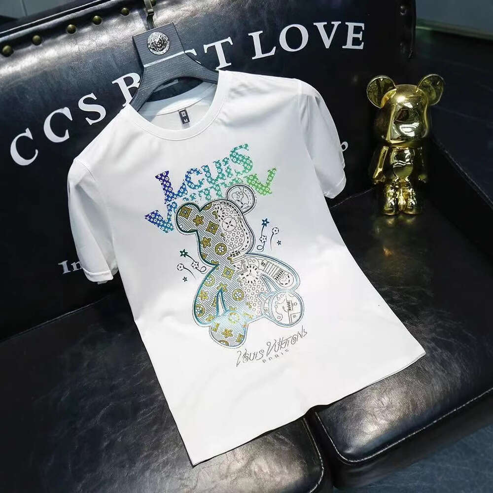 Luxury Luxury Designer Clothes European-Style Light Luxury Short-Sleeve T-Shirt Men Trendy And Versatile For Summer With A Cute Shy Bear Print Mens Pu