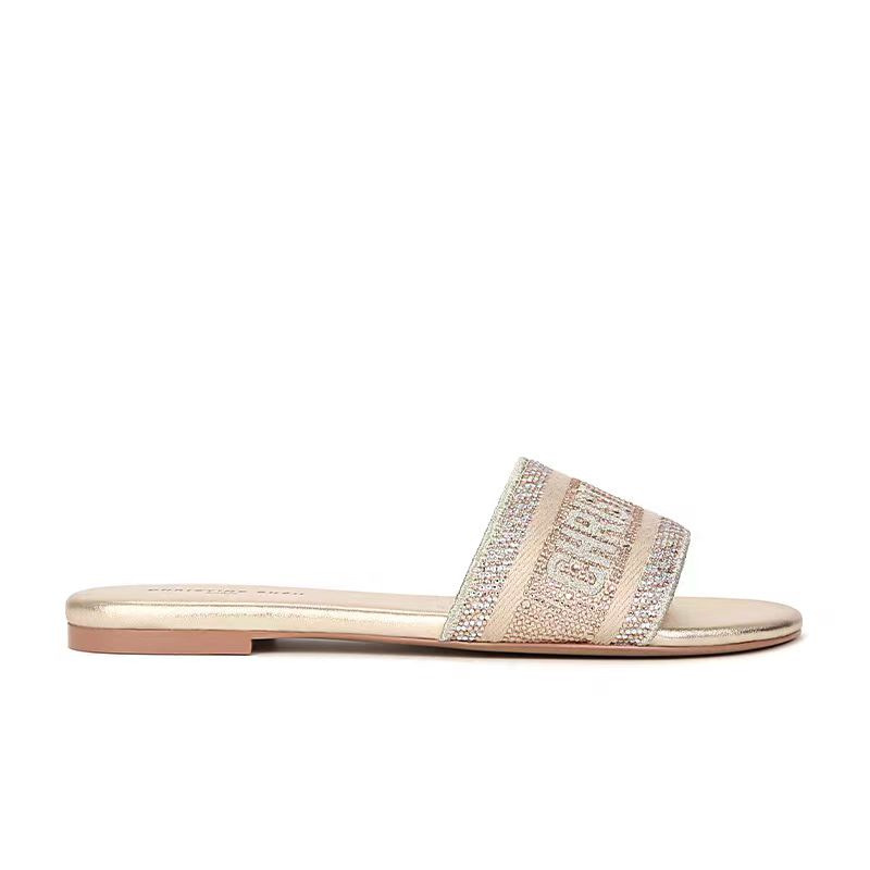 Champagne Gold Rhinestone Embroidered Slides Free shipping 2026 Luxury Daily Essential Size Friendly Summer Beach hot