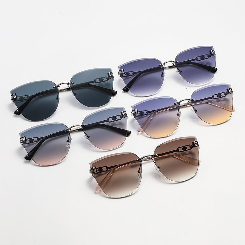 New Rimless Cut Edge Designer Sunglasses Metal Trendy Large Frame Protection Face Slimming Eyewear For Women Driving Cycling Outdoor Beach Street Dail