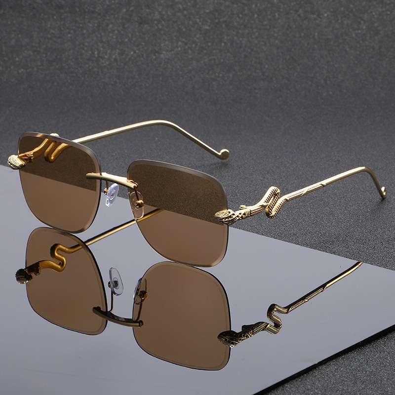 New Fashion Snake Head Rimless Designer Sunglasses Cut-edge Polygonal Eyewear For Women Outdoor Street Shooting High End Personality Trendy UV Protect