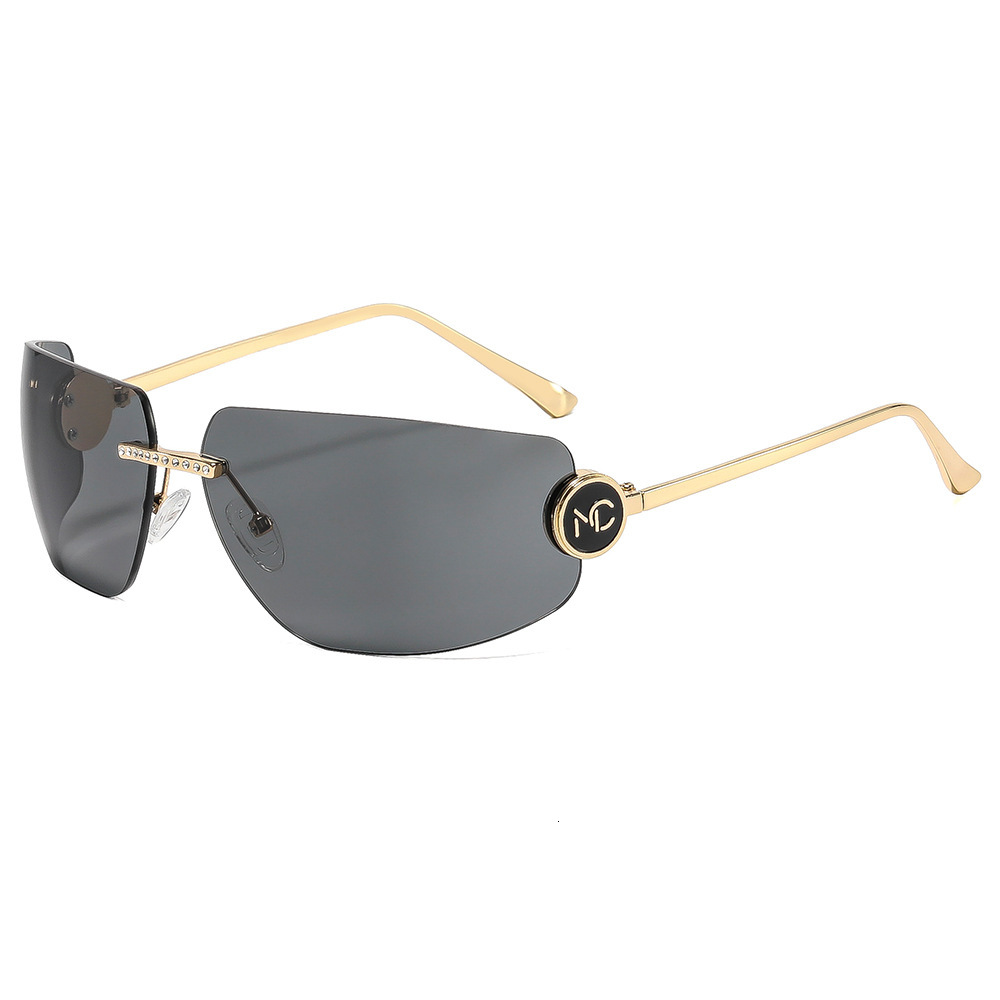 New Fashion Rimless Metal Designer Sunglasses High-end Windproof Y2K Tech Style Eyewear Hot Girl Trendy Outdoor Street Shooting UV Protection Sun Shad