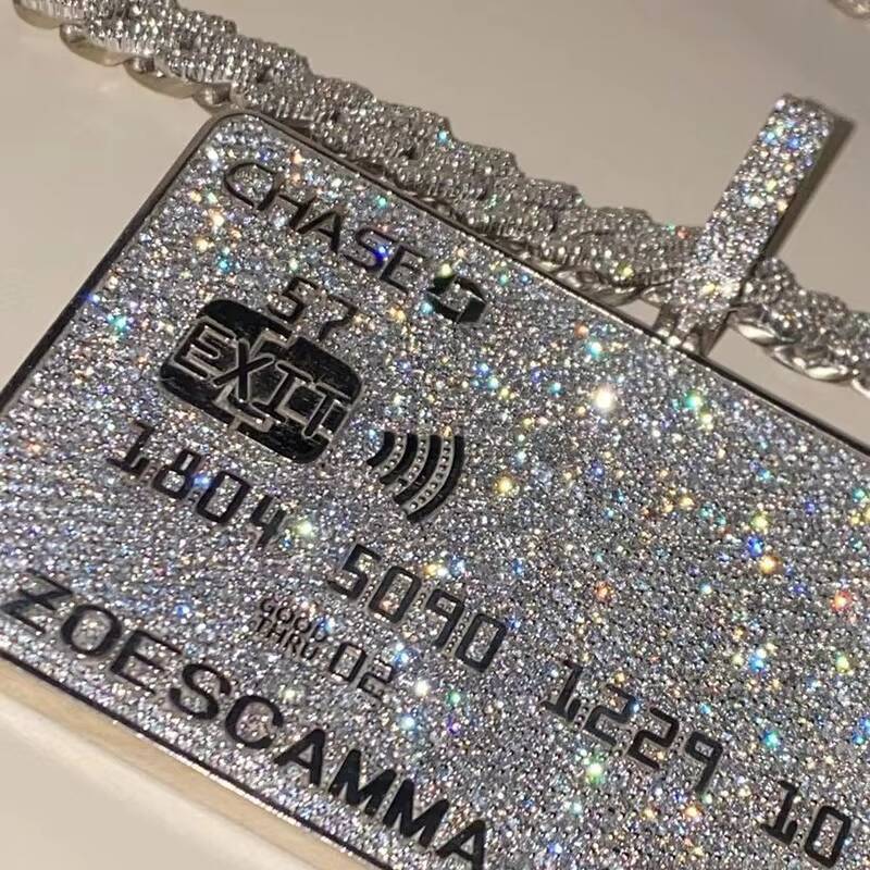 White Gold Plated Solid 925 Silver VVS Moissanite Diamond Iced Out Credit Card Pendant - view 3