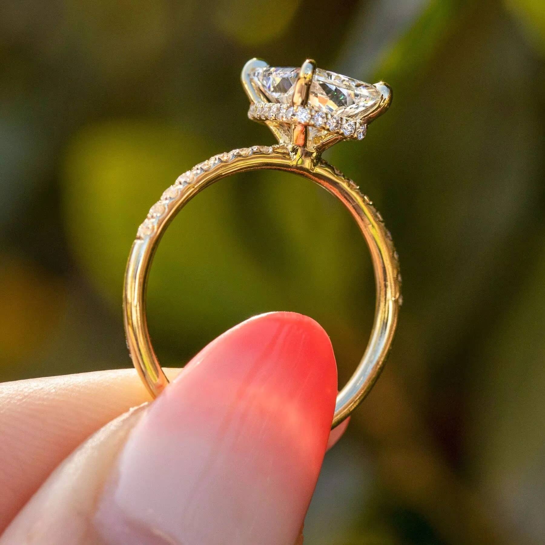 IGI Certified Vvs Cvd Lab Grown Created Diamond 10k 14k 18k Soild Gold Radiant Cut Engagement Ring 2Ct 3Ct