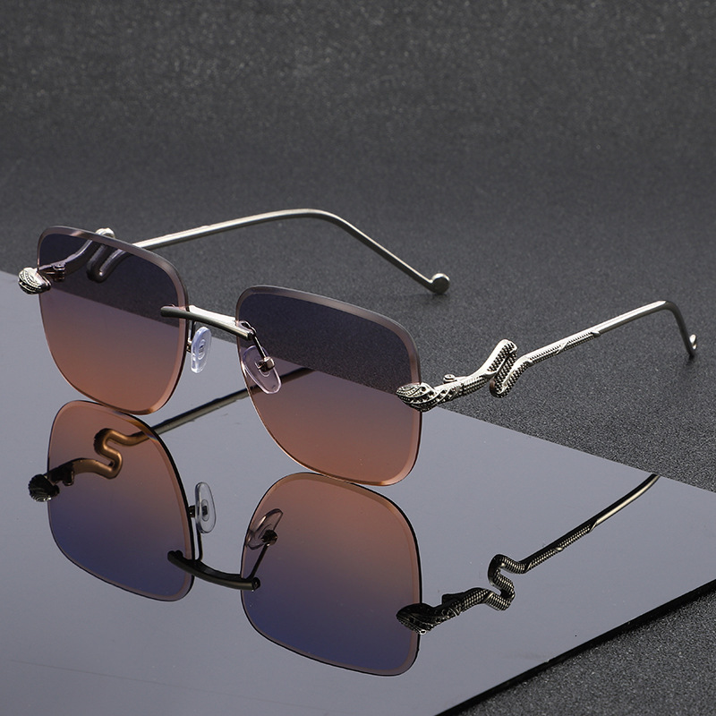 New Fashion Snake Head Rimless Designer Sunglasses Cut-edge Polygonal Eyewear For Women Outdoor Street Shooting High End Personality Trendy UV Protect