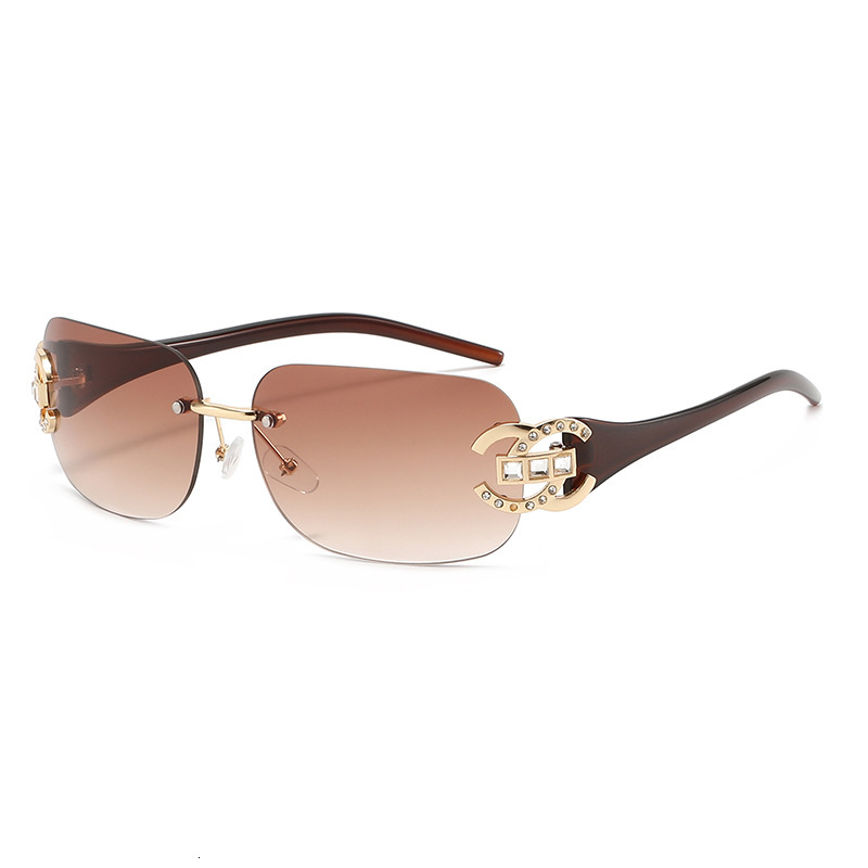 New Fashion Diamond Inlaid Sunglasses, Rimless Cut-edge Ladies Eyewear, Personalized Light Luxury High-end Temperament Sunglasses with UV Protection