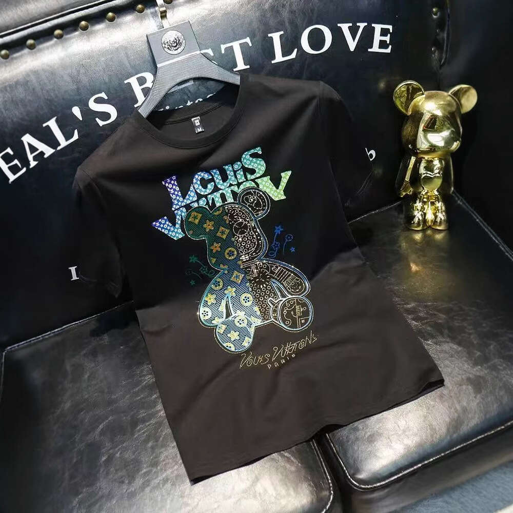 Luxury Luxury Designer Clothes European-Style Light Luxury Short-Sleeve T-Shirt Men Trendy And Versatile For Summer With A Cute Shy Bear Print Mens Pu
