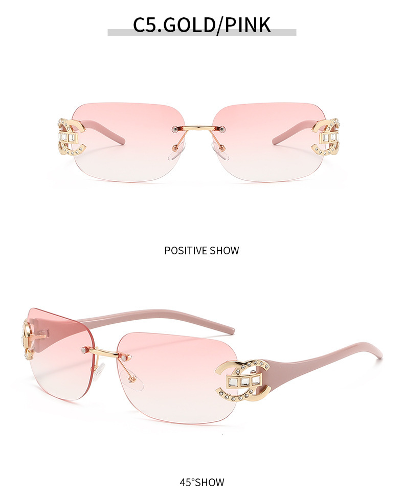 New Fashion Diamond Inlaid Sunglasses, Rimless Cut-edge Ladies Eyewear, Personalized Light Luxury High-end Temperament Sunglasses with UV Protection