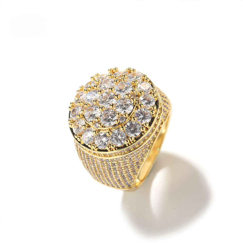 Designer Jewelry Men HipHop Ring Trendy Vintage Copper Material Real Gold Plated Flower Diamond Ring Personalized Jewelry Wholesale Luxury brand acces