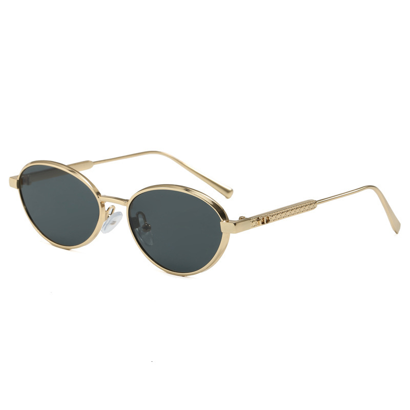 New Women's Metal Small Oval Designer Sunglasses European Internet Celebrity Eyewear Outdoor Street Shooting Trendy High-end UV Protection Fashio