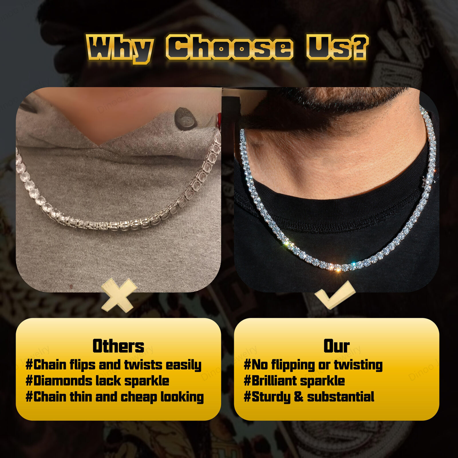 Street Luxury 10mm VVS Iced Hip Hop Cluster Necklace 925 Sterling Silver Dazzling Moissanite Tennis Chain - view 5