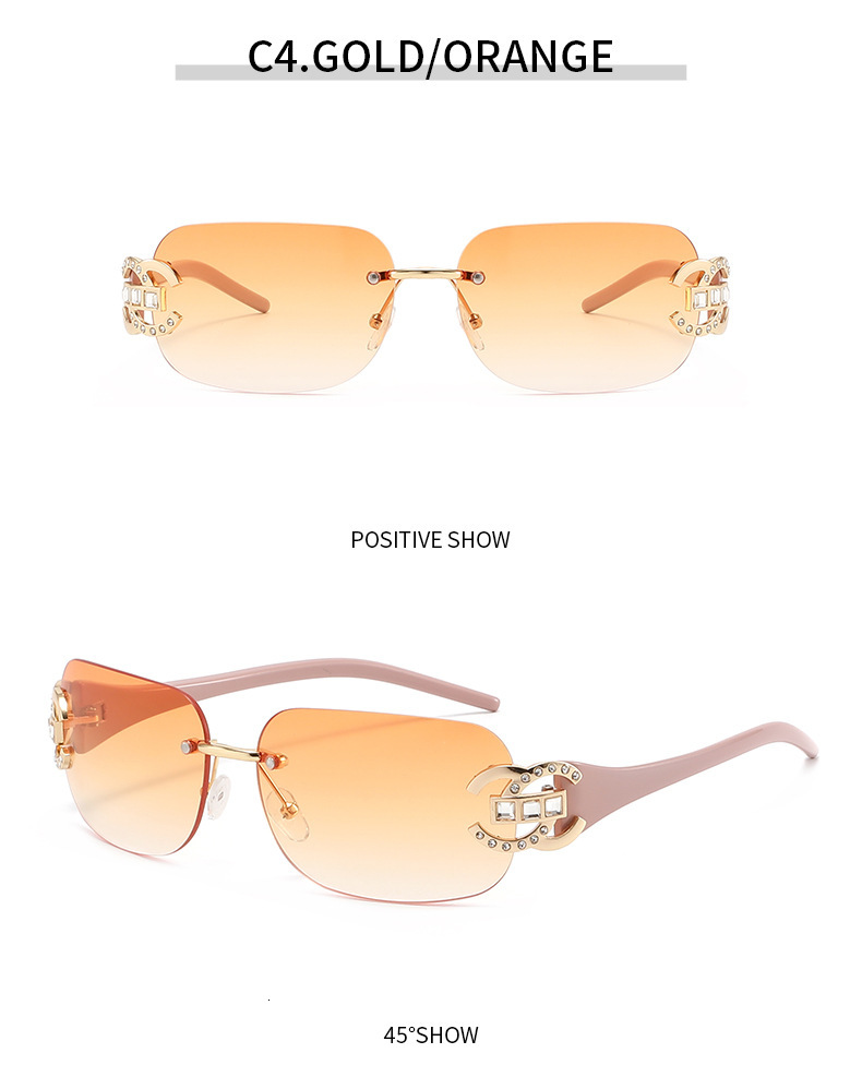 New Fashion Diamond Inlaid Sunglasses, Rimless Cut-edge Ladies Eyewear, Personalized Light Luxury High-end Temperament Sunglasses with UV Protection