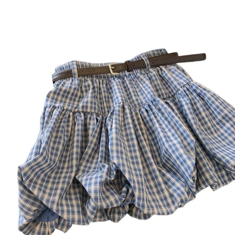 New Blue Plaid Bud Designer Skirt Petite Figure Slim Hide Meat A Line Mini Skirt Elegant Temperament High Waist Casual Daily Streetwear Trendy Versati