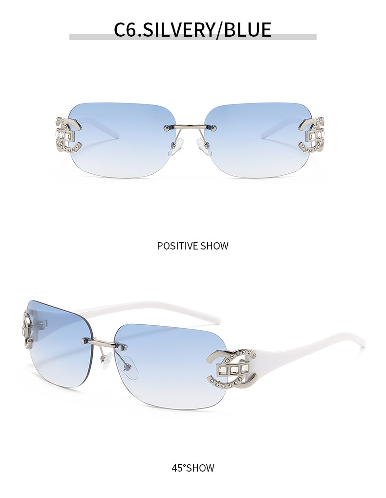 New Fashion Diamond Inlaid Sunglasses, Rimless Cut-edge Ladies Eyewear, Personalized Light Luxury High-end Temperament Sunglasses with UV Protection