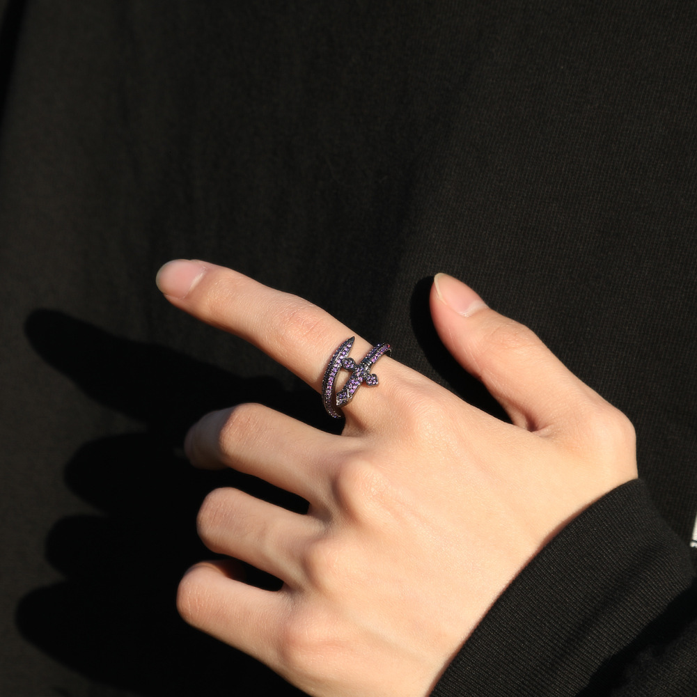 Designer Jewelry Hiphop microinlaid zirconia sword of justice vintage ring gold Unique trendy ring for men and women Luxury brand accessories