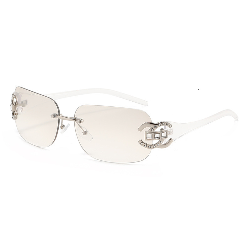 New Fashion Diamond Inlaid Sunglasses, Rimless Cut-edge Ladies Eyewear, Personalized Light Luxury High-end Temperament Sunglasses with UV Protection