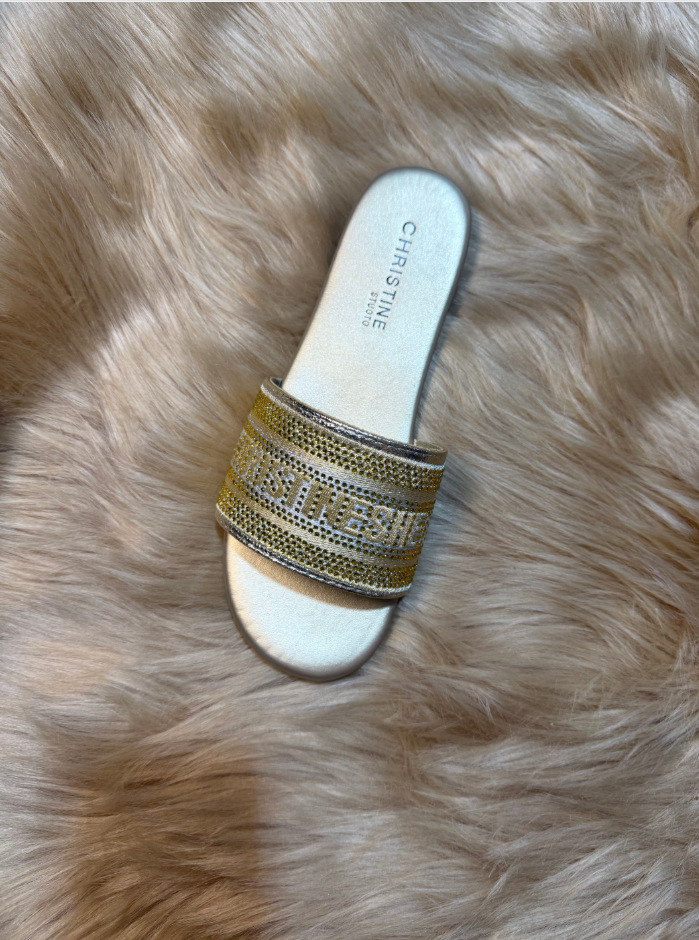 Champagne Gold Rhinestone Embroidered Slides Free shipping 2026 Luxury Daily Essential Size Friendly Summer Beach hot