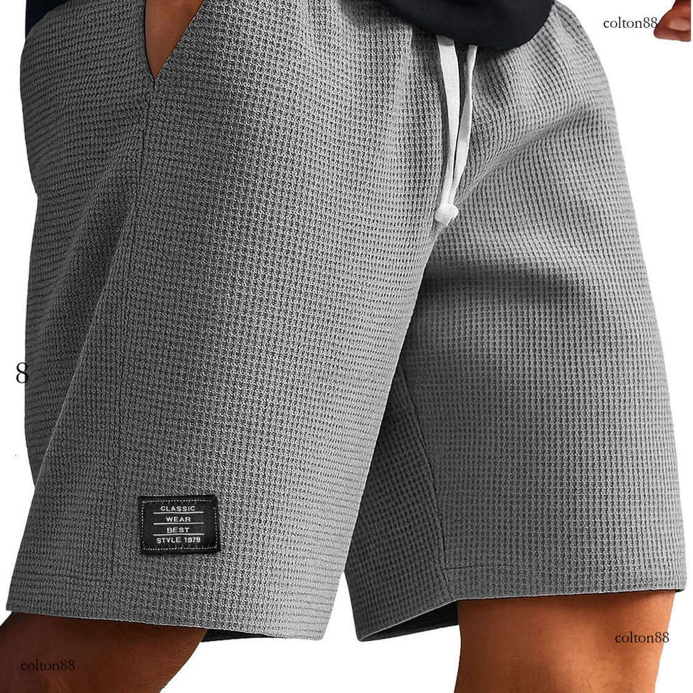 Men's Summer Sports Shorts, American Style Casual Waffle Knit Shorts, Mid-Length Pants for Young and Middle-Aged Men