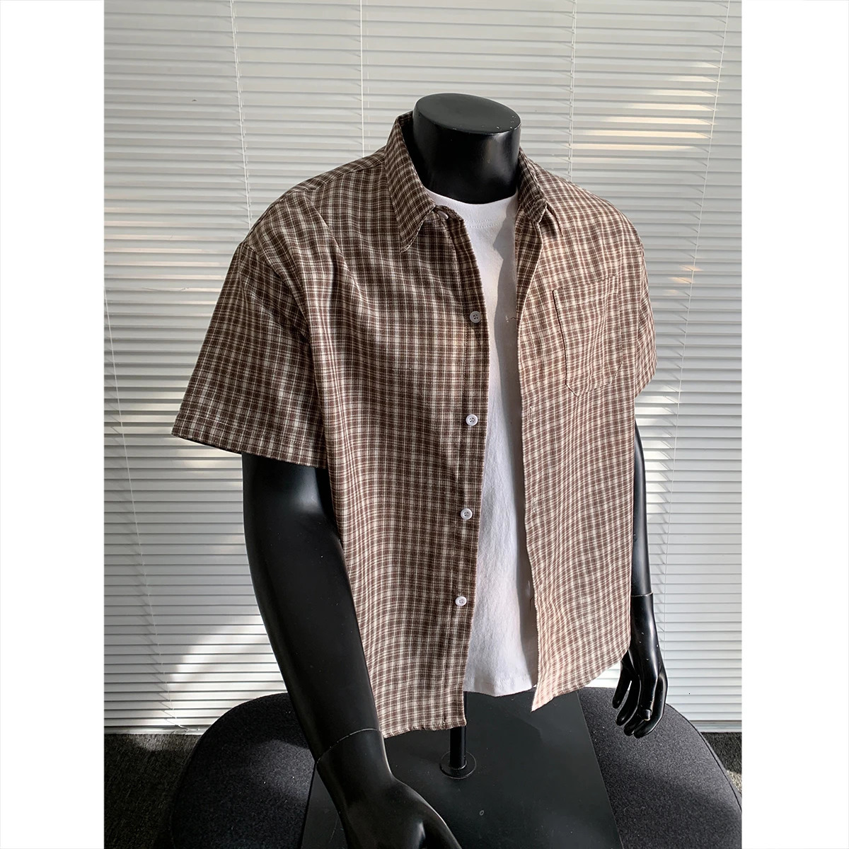 High Street Plaid Shirt Men Shirts 2026 Summer Fashion Chemise Homme Mens Checkered Short Sleeve Man Blouse 260430