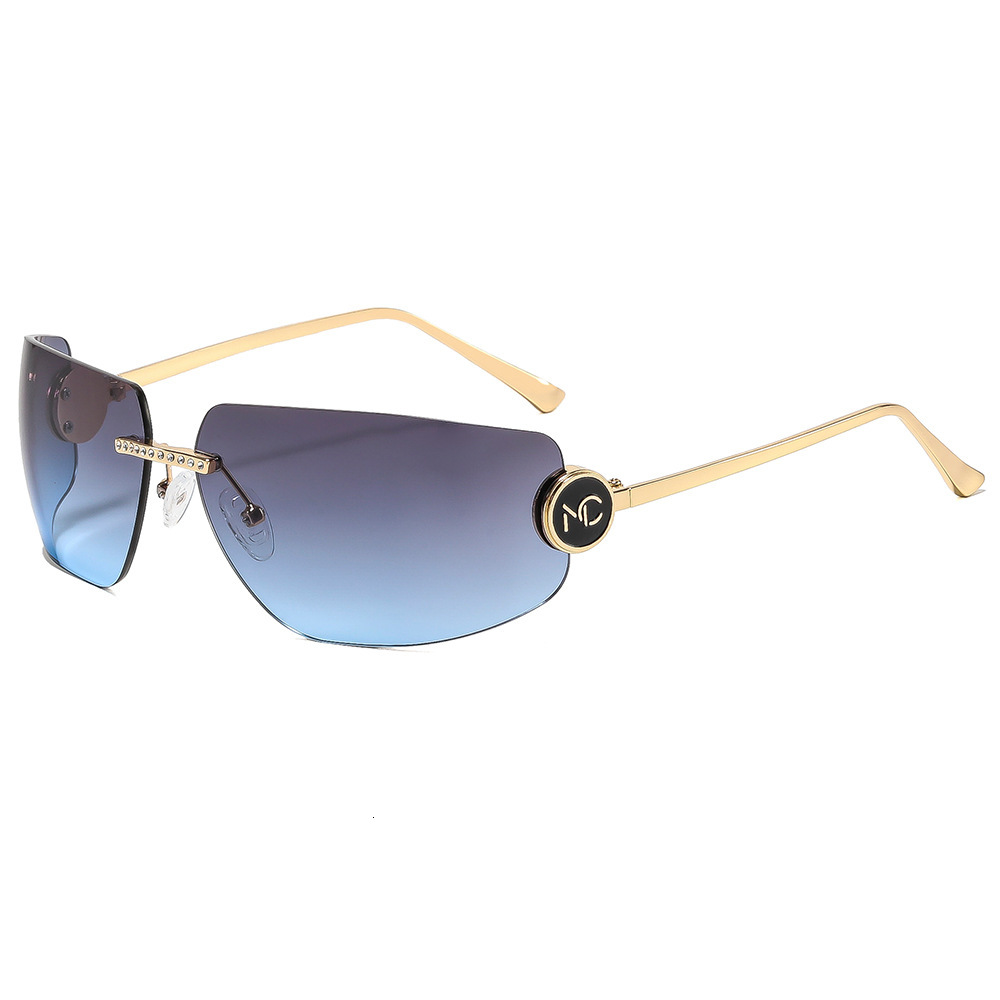 New Fashion Rimless Metal Designer Sunglasses High-end Windproof Y2K Tech Style Eyewear Hot Girl Trendy Outdoor Street Shooting UV Protection Sun Shad