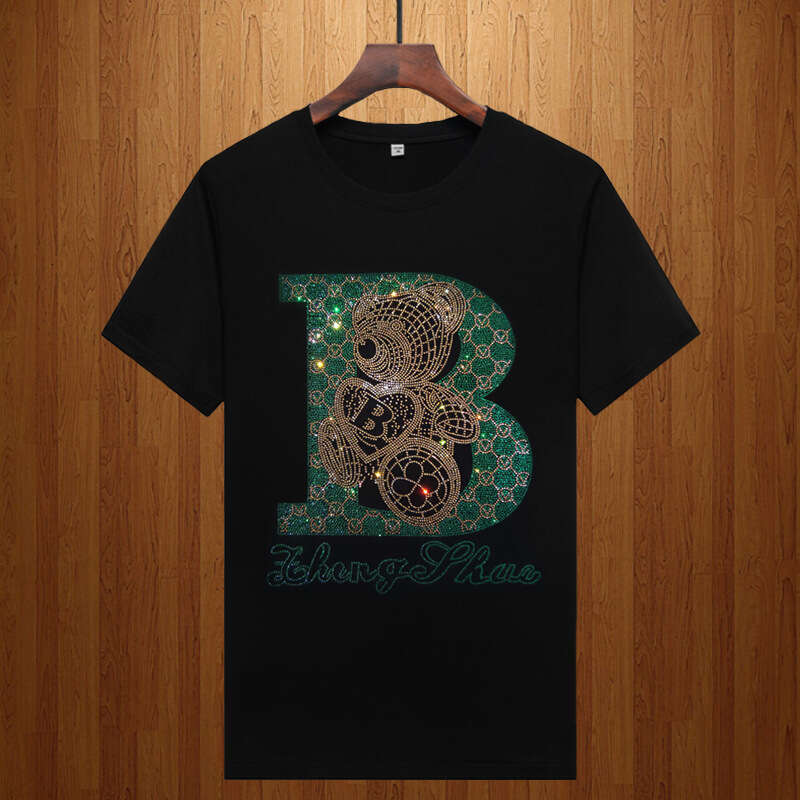 Designer 2026 European Collection Summer Modal Rhinestone Short-sleeve T-shirt For Young Men, Stylish Luxury Youth Plus Size Half-sleeve Tee Free Ship