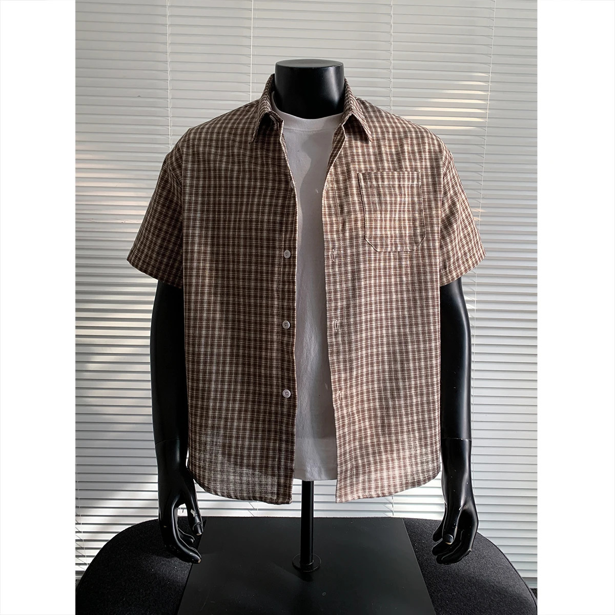 High Street Plaid Shirt Men Shirts 2026 Summer Fashion Chemise Homme Mens Checkered Short Sleeve Man Blouse 260430