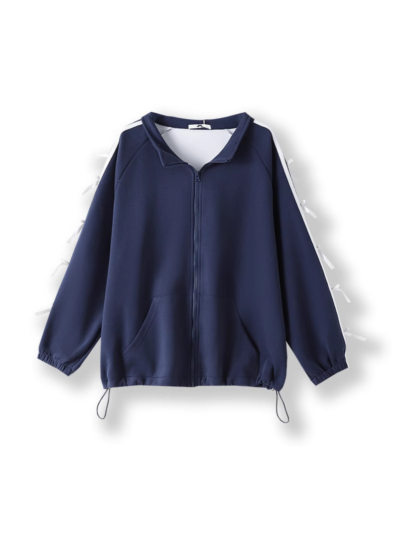 2026 new Women's Plus-Size Bow-striped Coat for 130 - 320 Jin, New Spring and Autumn Style Loose long-sleeved top