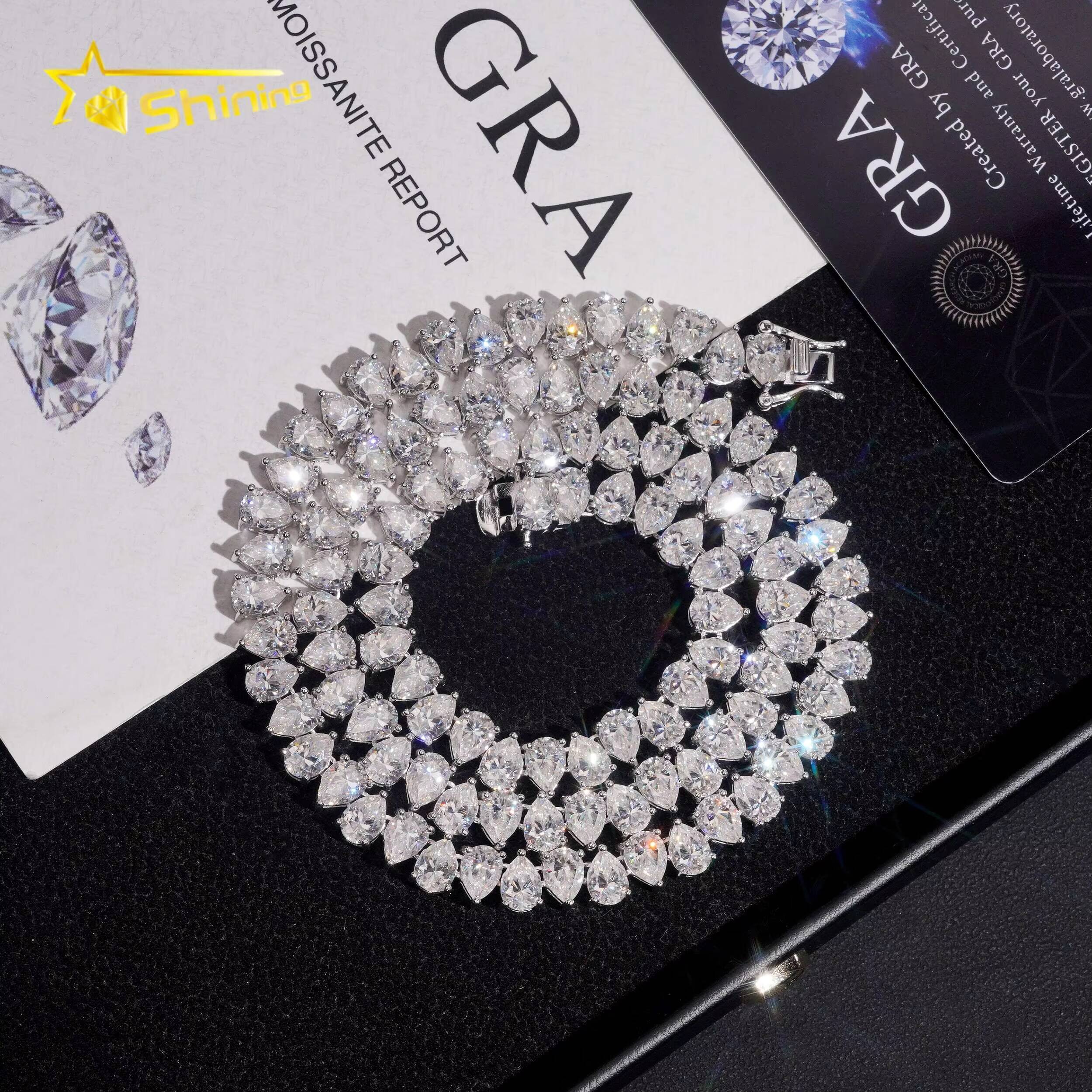 Fancy Pear Shape 57mm DVVS Moissanite Tennis Chain 925 Silver Moissanite Tennis Necklace Hip Hop Jewelry Pass Diamond Tester
