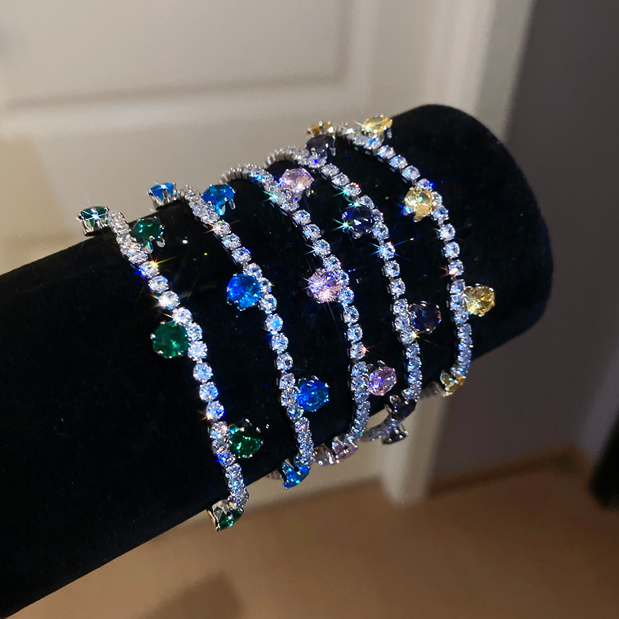 2026 New Colorful Zircon Round Flower Bracelet, Romantic Style Versatile Bangle, Light Luxury High-End Jewelry - view 9