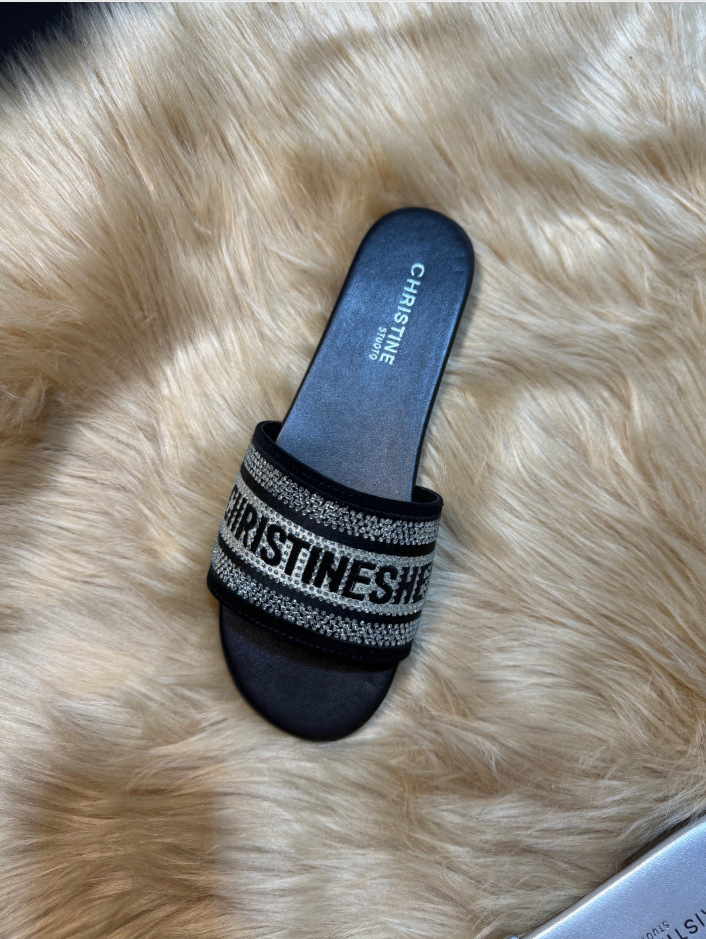 Champagne Gold Rhinestone Embroidered Slides Free shipping 2026 Luxury Daily Essential Size Friendly Summer Beach hot