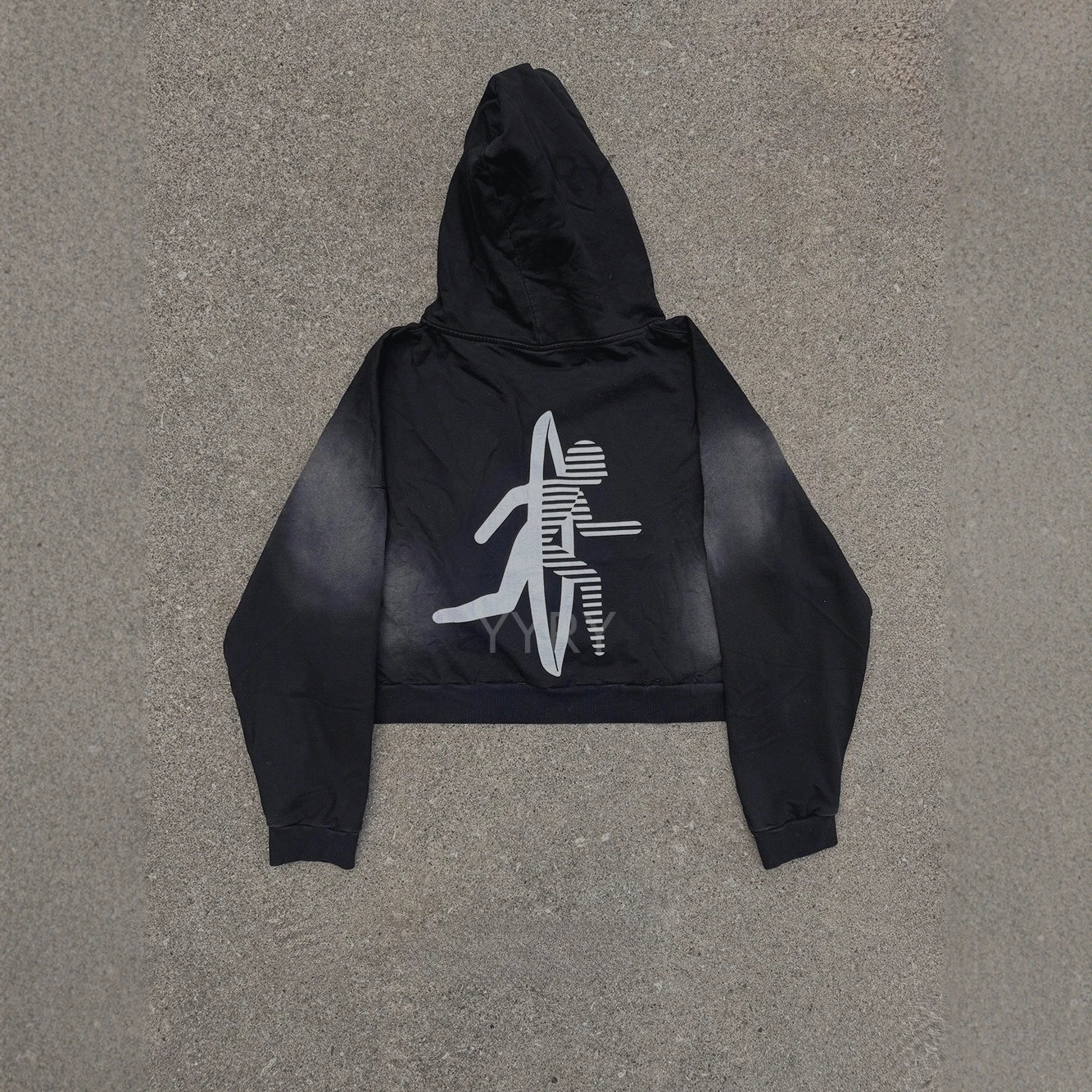 Ins-Style Men's Black Acetate Pullover Hoodie, Long-Sleeved Vintage Graphic Sweatshirt - Afterlight Silhouette Print - view 4