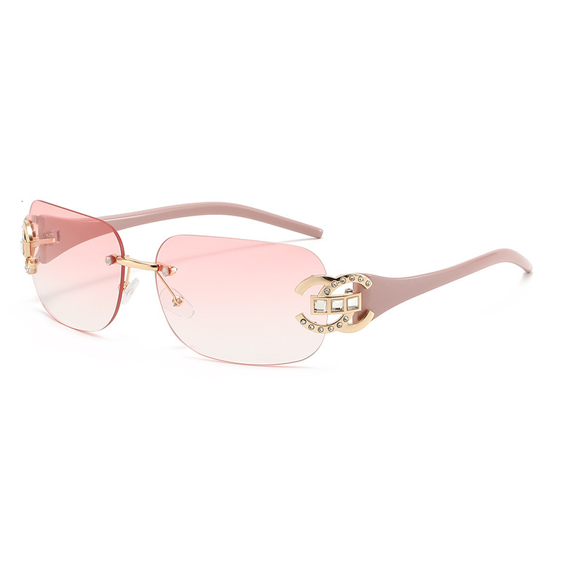 New Fashion Diamond Inlaid Sunglasses, Rimless Cut-edge Ladies Eyewear, Personalized Light Luxury High-end Temperament Sunglasses with UV Protection