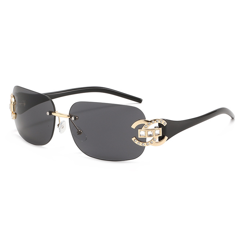 New Fashion Diamond Inlaid Sunglasses, Rimless Cut-edge Ladies Eyewear, Personalized Light Luxury High-end Temperament Sunglasses with UV Protection