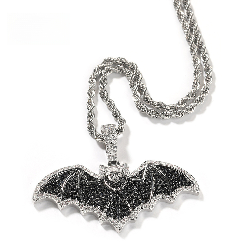 Designer Jewelry Creative New Dark Gothic Style Full Diamond Bat Pendant Personality Fashion Men Hip Hop Rap Necklace Trend Luxury brand accessories